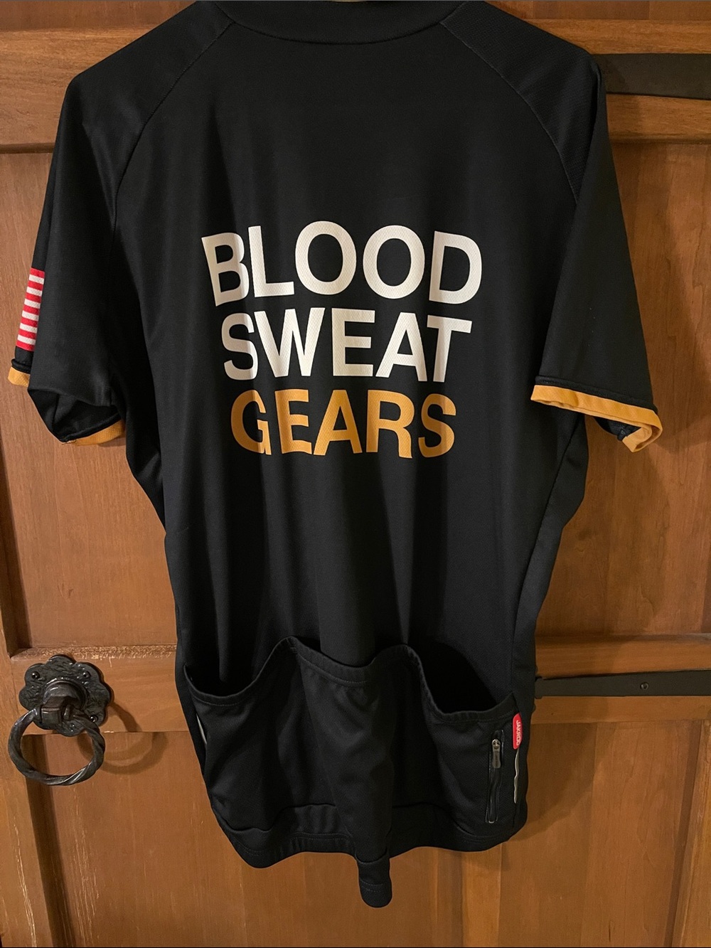 Men’s Black 'Blood Sweat Gears' Cycling Jersey with Gold Accents - Unbranded